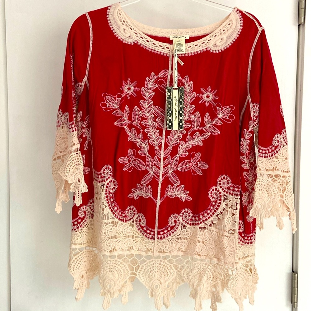 Ultra Pink NWT pink and lace top - size M